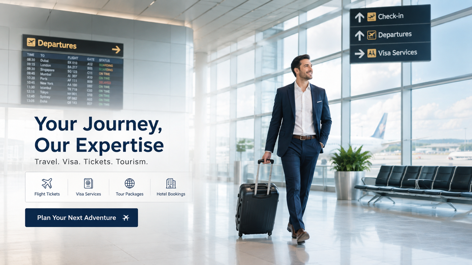 Professional airport travel visual for ISR Travel and Tourism